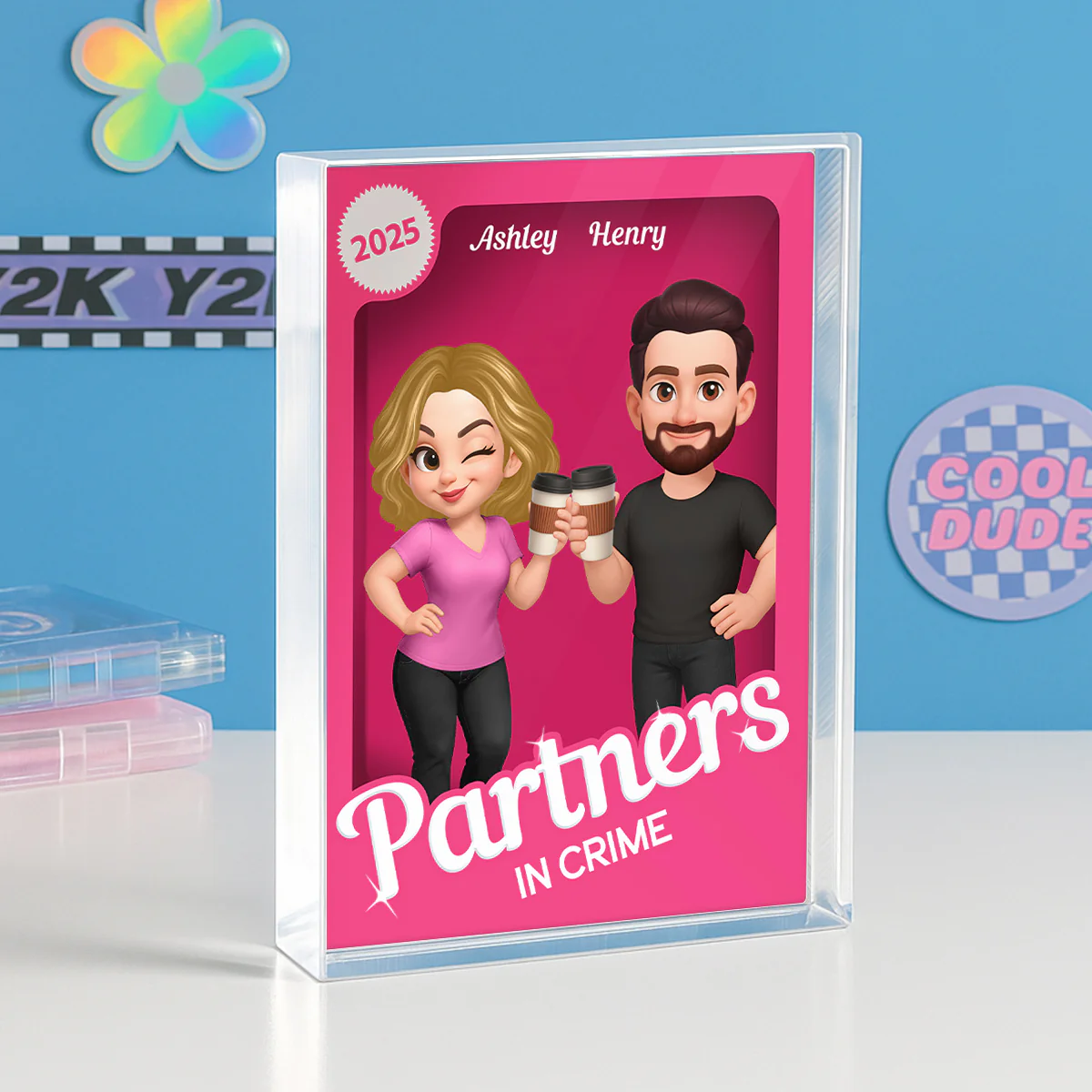 [Men & Women Besties Version] Besties Forever Pink 3D Effect Action Figure Personalized Acrylic Block - Image 3