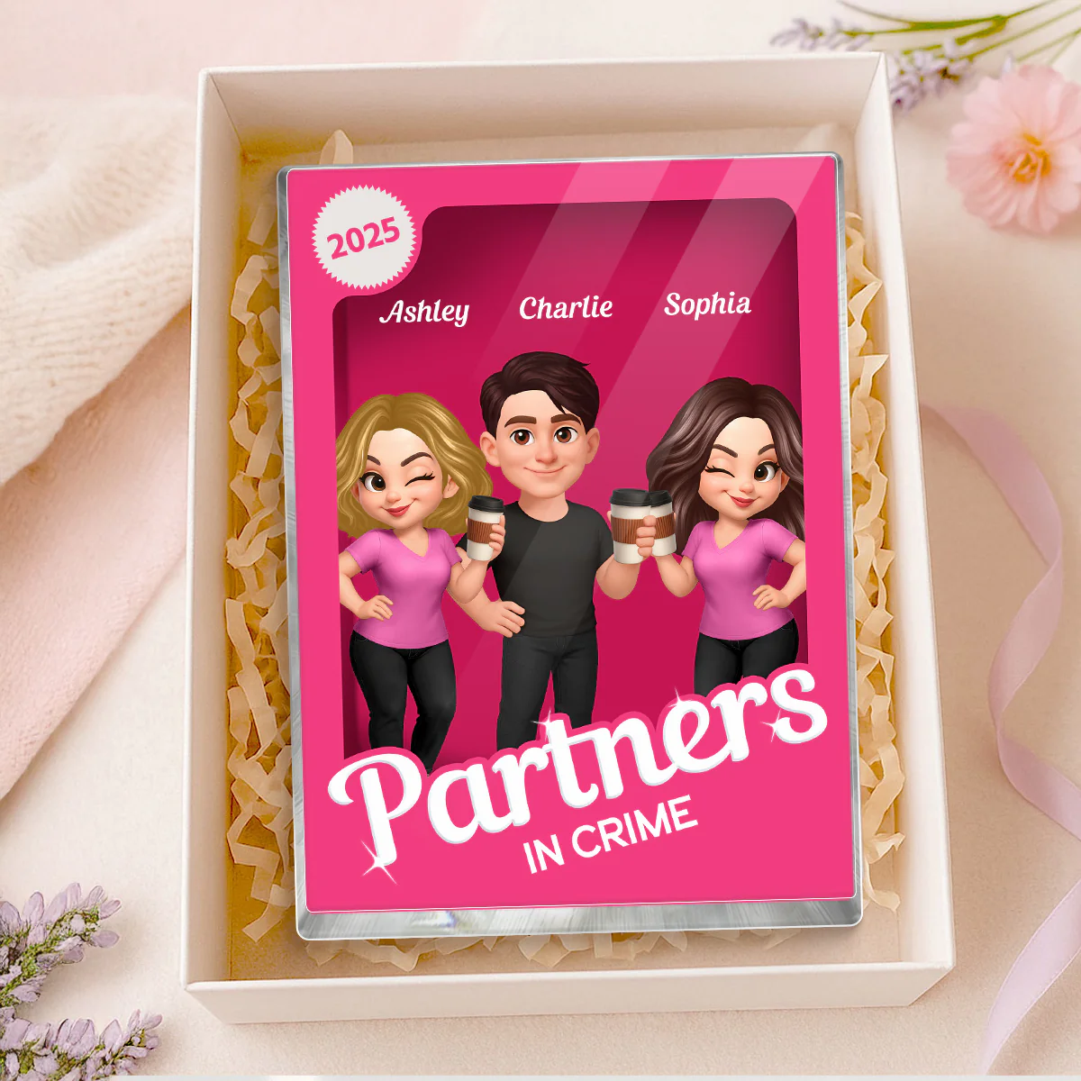 [Men & Women Besties Version] Besties Forever Pink 3D Effect Action Figure Personalized Acrylic Block - Image 4
