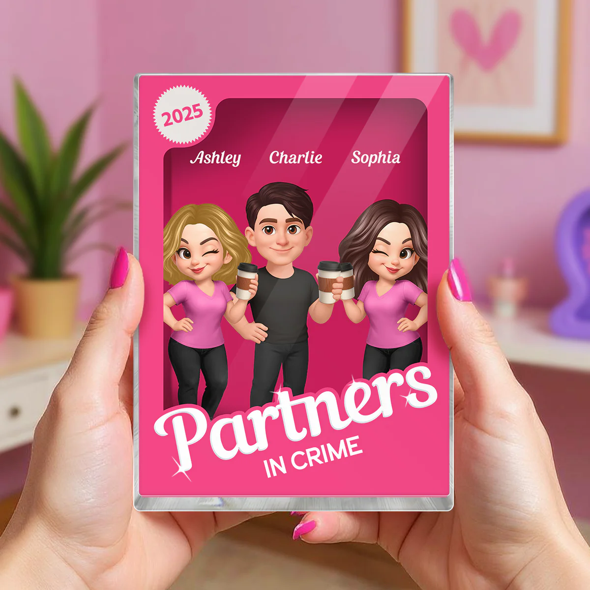 [Men & Women Besties Version] Besties Forever Pink 3D Effect Action Figure Personalized Acrylic Block - Image 5