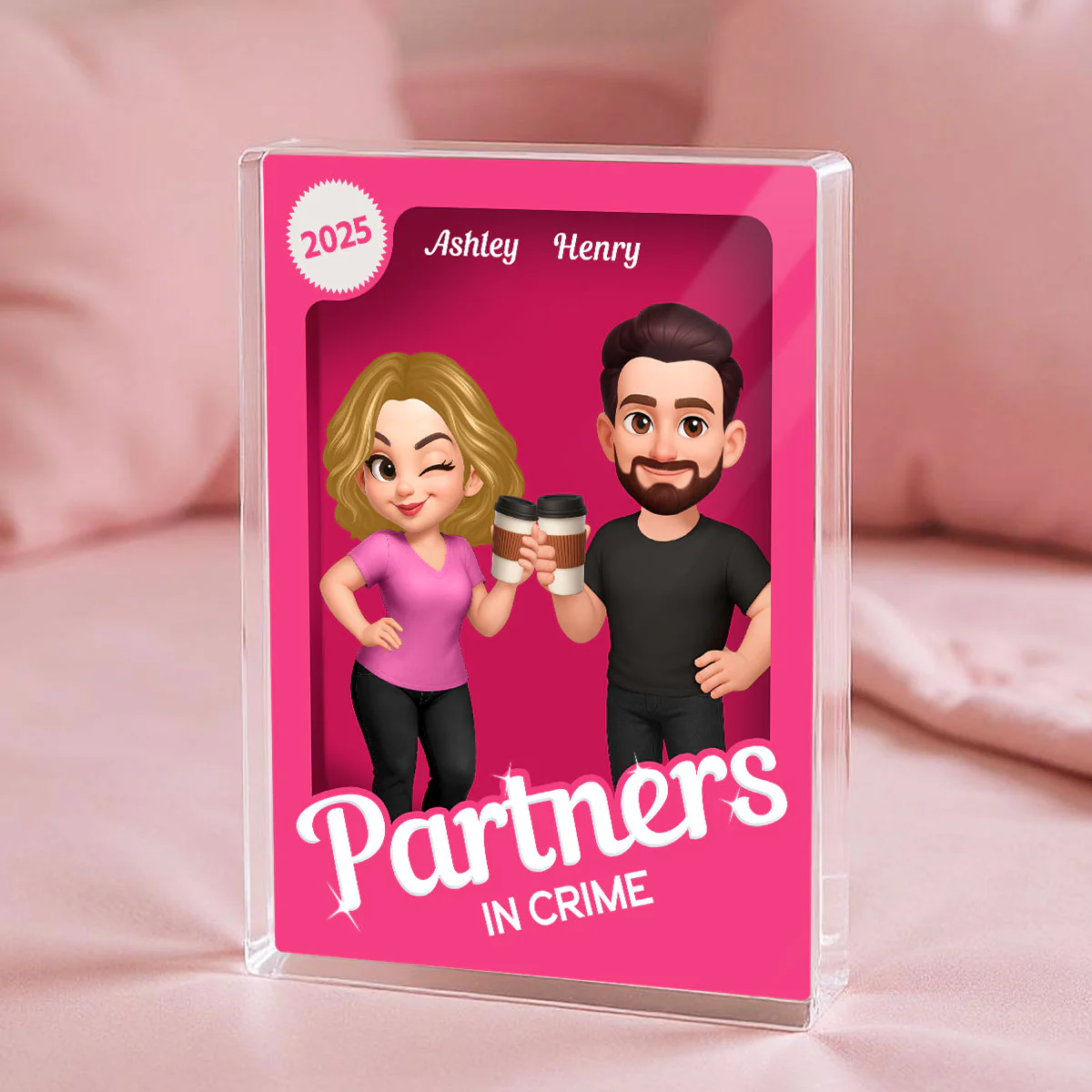 [Men & Women Besties Version] Besties Forever Pink 3D Effect Action Figure Personalized Acrylic Block - Image 6