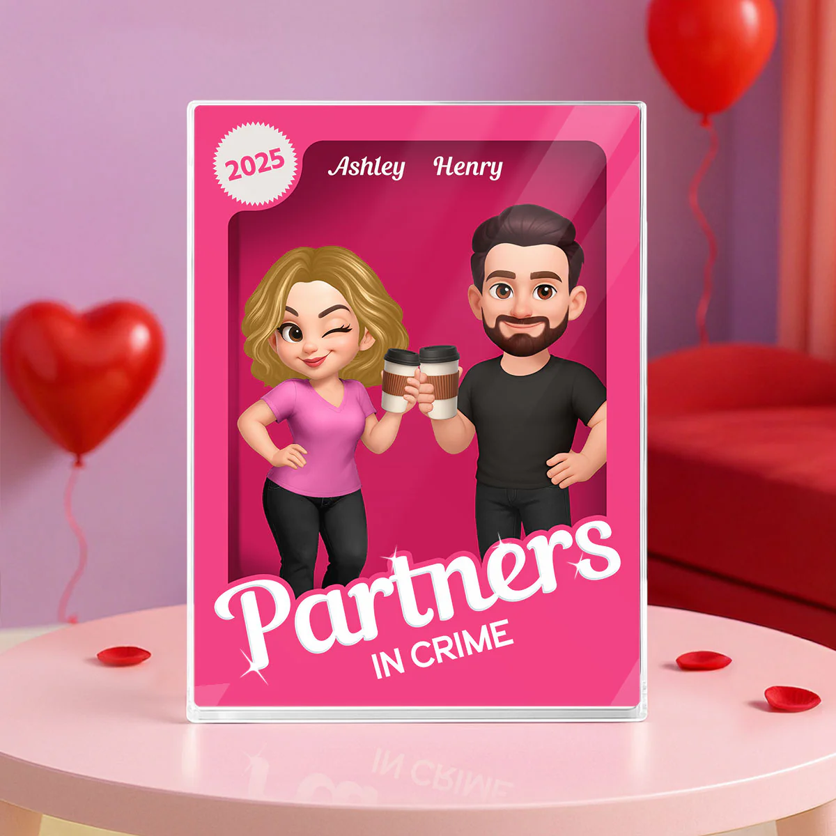 [Men & Women Besties Version] Besties Forever Pink 3D Effect Action Figure Personalized Acrylic Block - Image 7