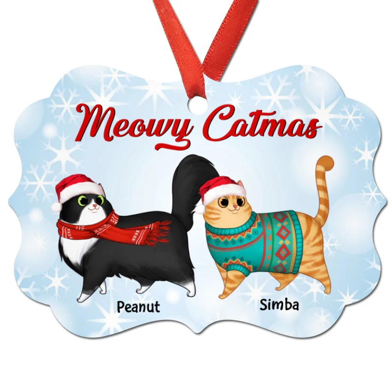 Meowy Catmas Cartoon Walking Cat Sparkling Personalized Christmas Ornament - Image 4