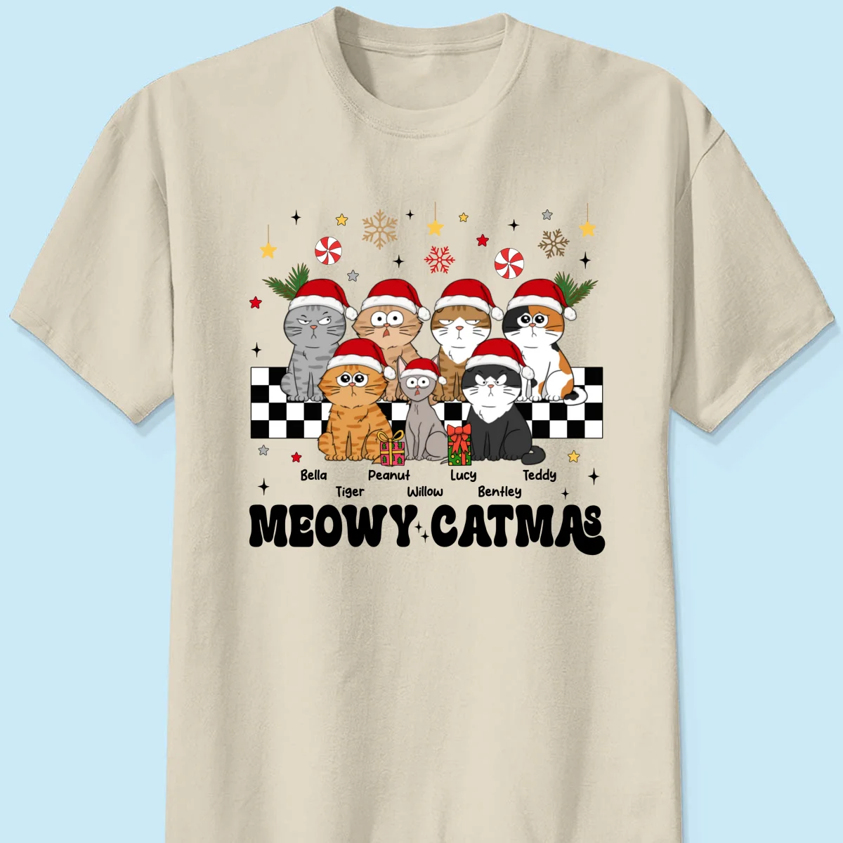 Meowy Catmas Cat Mom Vintage Style Personalized Christmas Shirt - Image 10