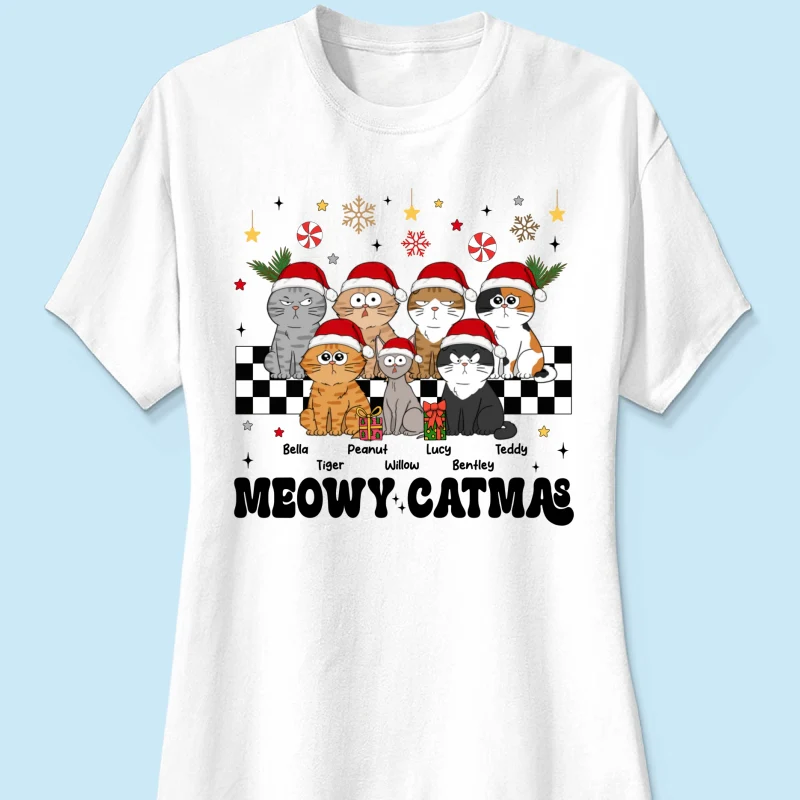 Meowy Catmas Cat Mom Vintage Style Personalized Christmas Shirt - Image 11