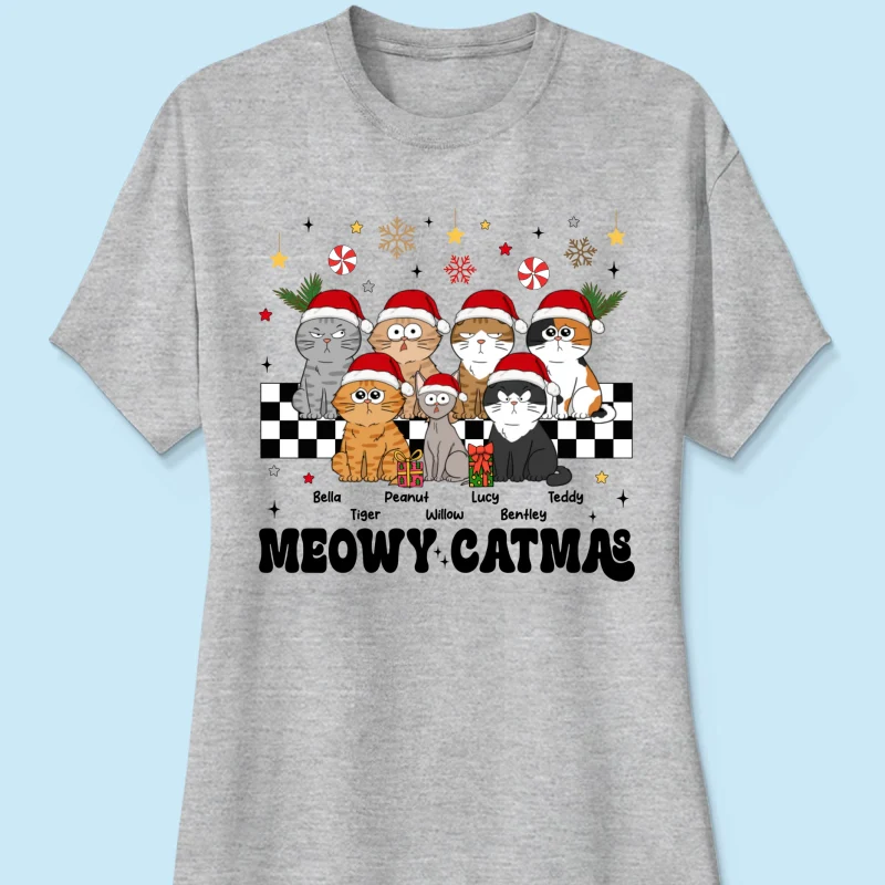 Meowy Catmas Cat Mom Vintage Style Personalized Christmas Shirt - Image 12