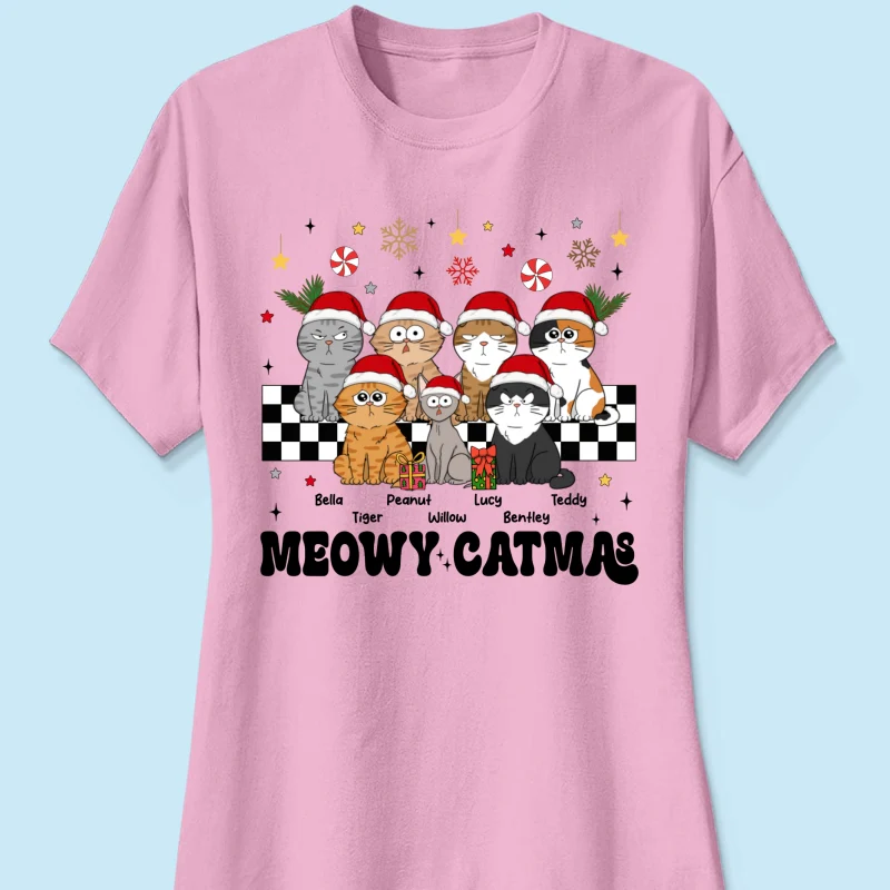 Meowy Catmas Cat Mom Vintage Style Personalized Christmas Shirt - Image 13