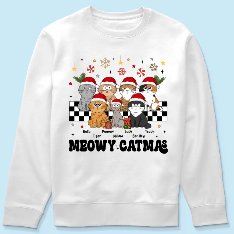 Meowy Catmas Cat Mom Vintage Style Personalized Christmas Shirt - Image 17