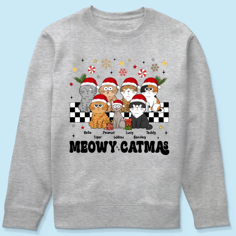 Meowy Catmas Cat Mom Vintage Style Personalized Christmas Shirt - Image 18