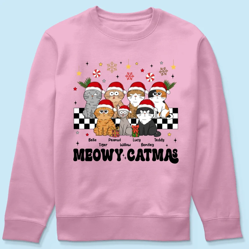 Meowy Catmas Cat Mom Vintage Style Personalized Christmas Shirt - Image 19