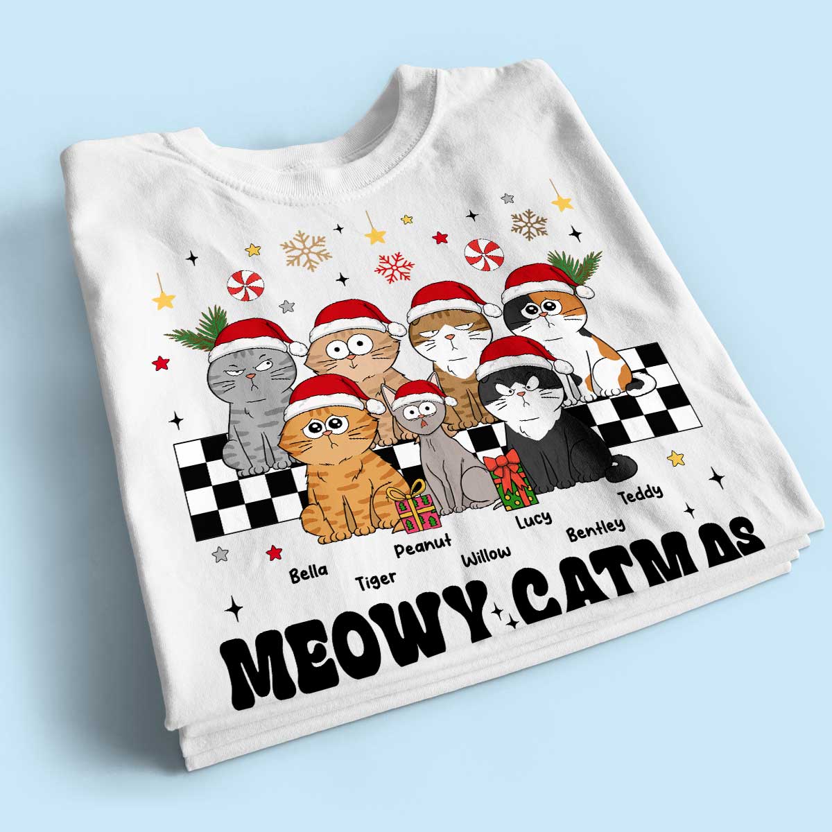 Meowy Catmas Cat Mom Vintage Style Personalized Christmas Shirt - Image 2