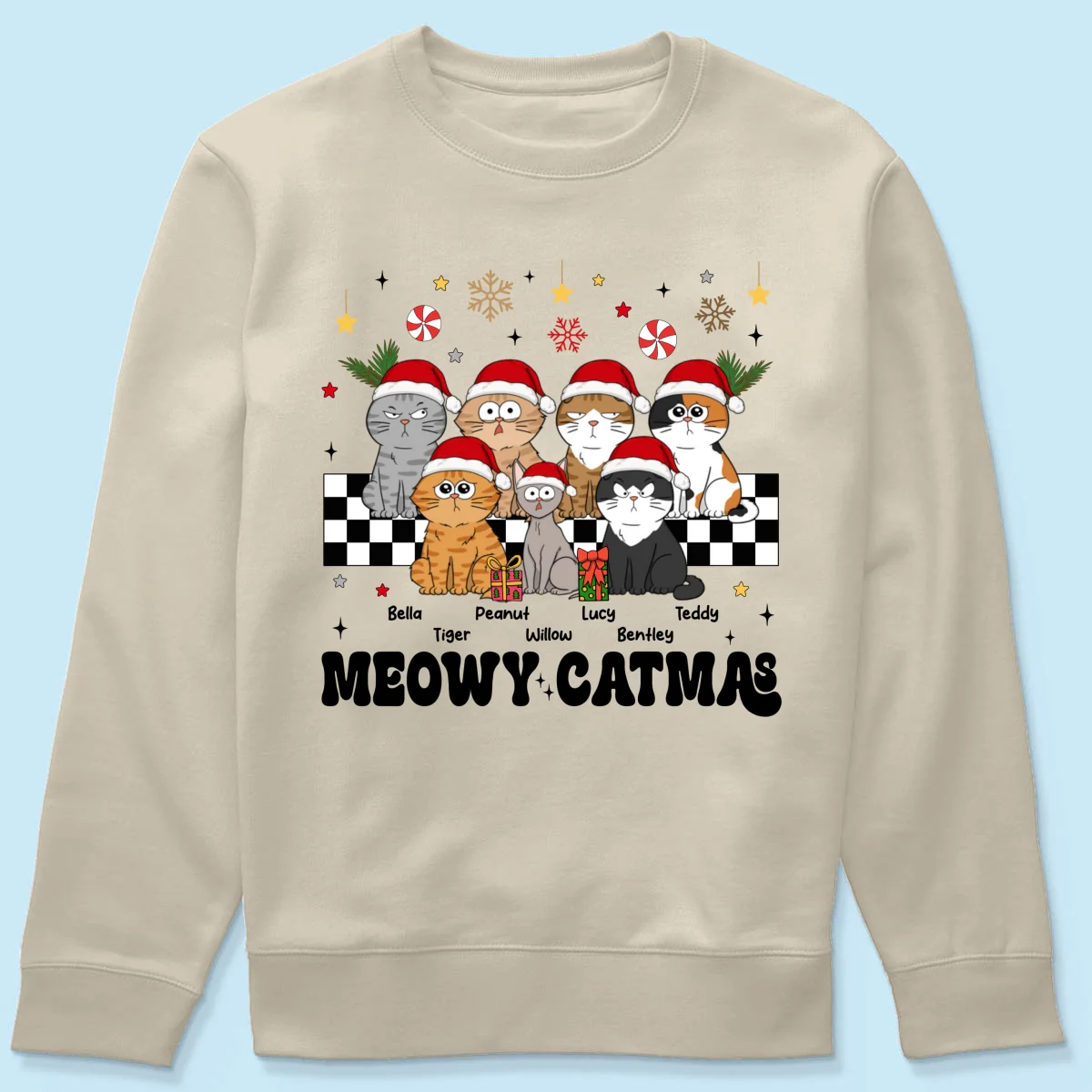 Meowy Catmas Cat Mom Vintage Style Personalized Christmas Shirt - Image 20