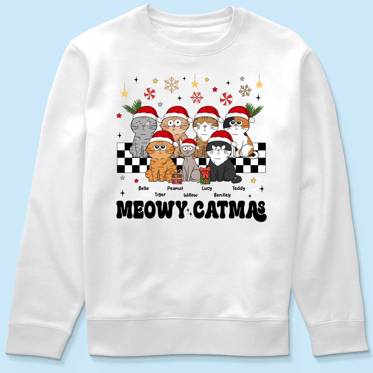 Meowy Catmas Cat Mom Vintage Style Personalized Christmas Shirt - Image 6