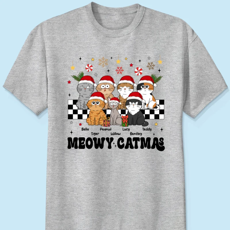 Meowy Catmas Cat Mom Vintage Style Personalized Christmas Shirt - Image 8