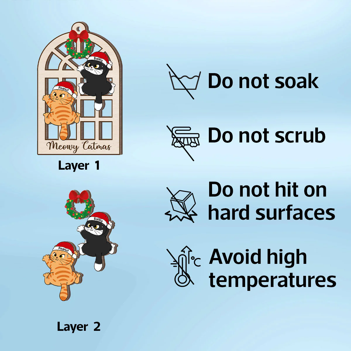 Meowy Catmas Cats Climb Window Personalized 2-Layer Wooden Ornament - Image 10