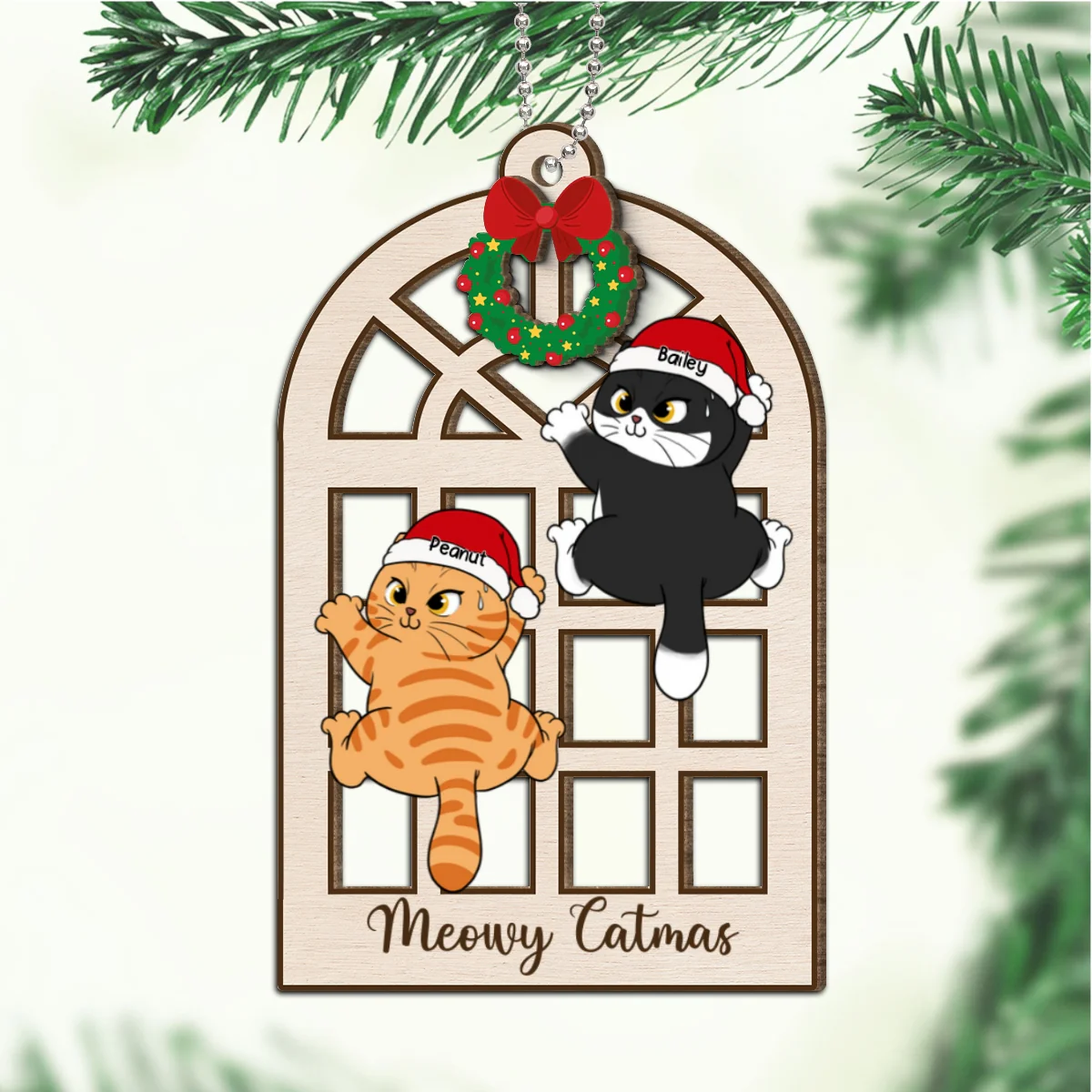 Meowy Catmas Cats Climb Window Personalized 2-Layer Wooden Ornament - Image 11