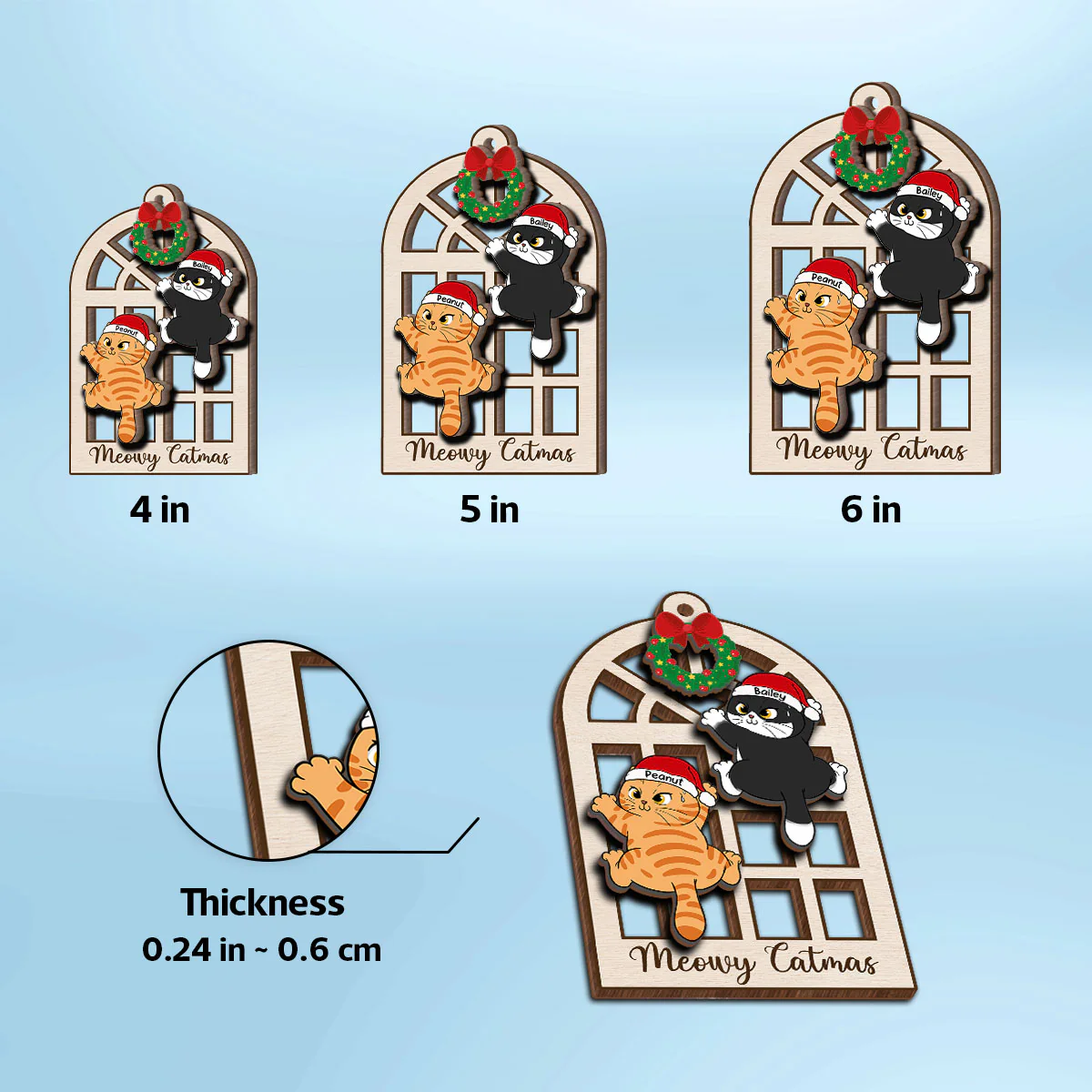 Meowy Catmas Cats Climb Window Personalized 2-Layer Wooden Ornament - Image 9