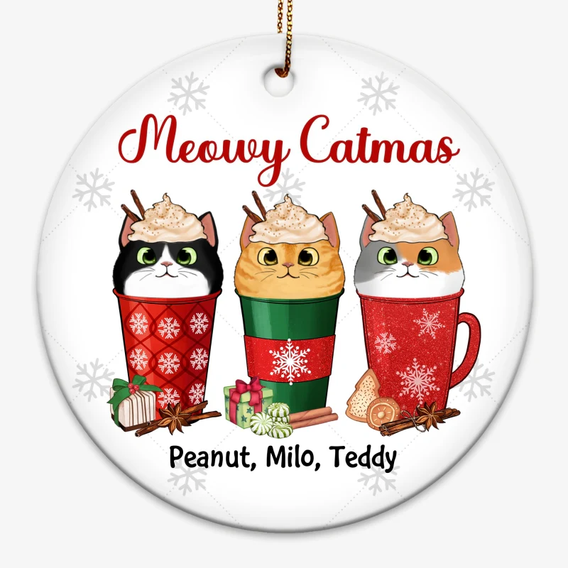 Meowy Catmas Christmas Latte Cats Personalized Circle Ornament