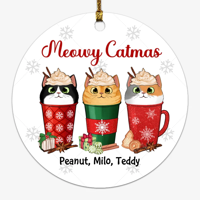Meowy Catmas Christmas Latte Cats Personalized Circle Ornament - Image 2