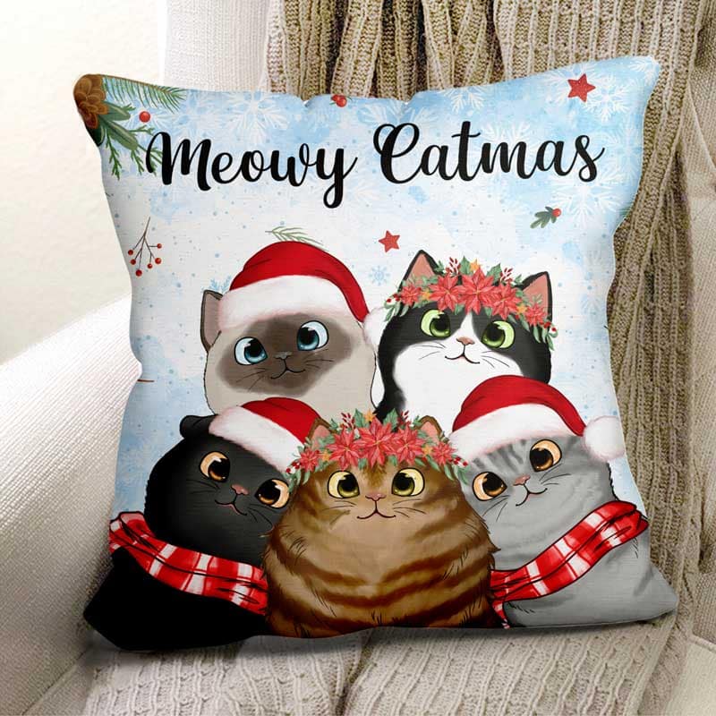 Meowy Catmas Cute Peeking Fluffy Cat Personalized Pillow (Insert Included) - Image 3
