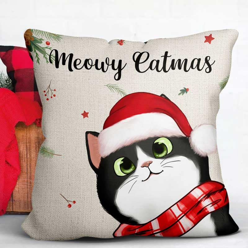 Meowy Catmas Cute Peeking Fluffy Cat Personalized Pillow (Insert Included) - Image 4