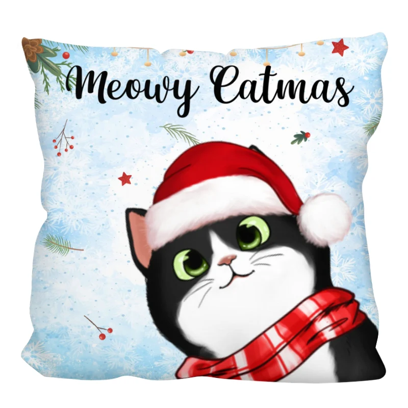 Meowy Catmas Cute Peeking Fluffy Cat Personalized Pillow (Insert Included) - Image 6