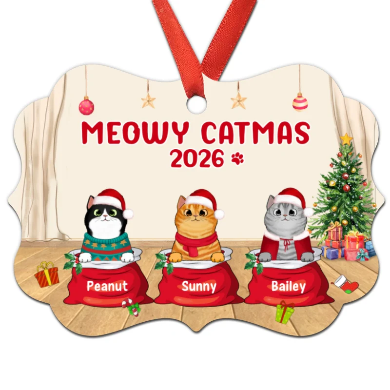 Meowy Catmas Fluffy Cat In Santa Sack Personalized Christmas Ornament - Image 3