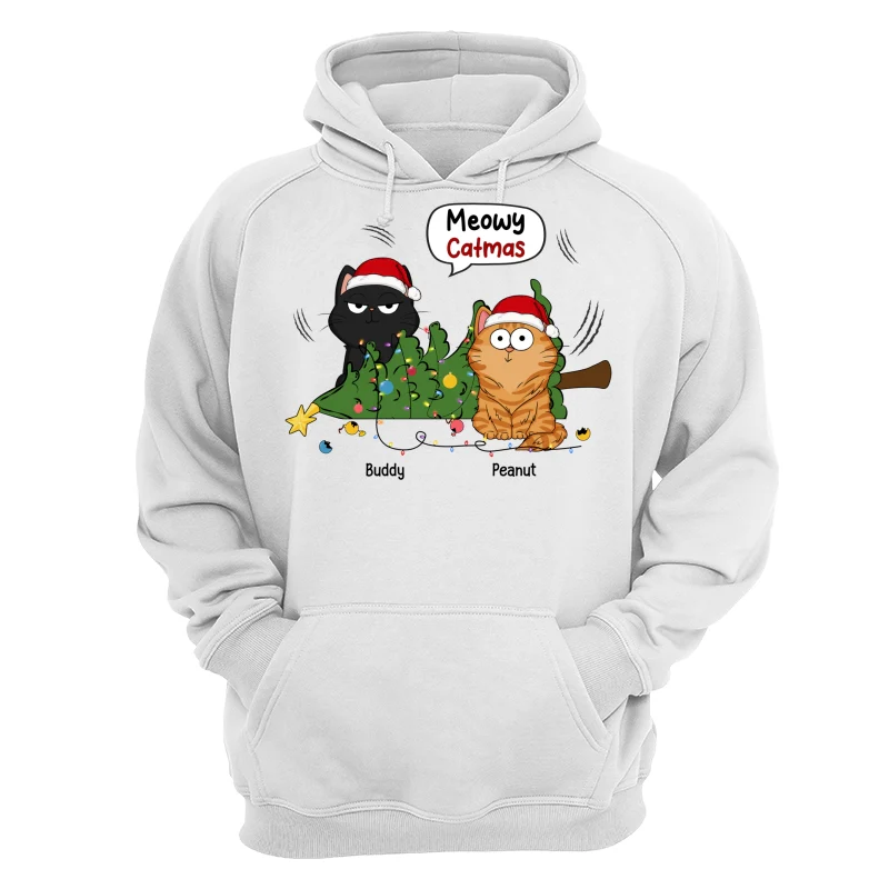 Meowy Catmas Funny Cats Knocked Down Christmas Tree Personalized Shirt - Image 13