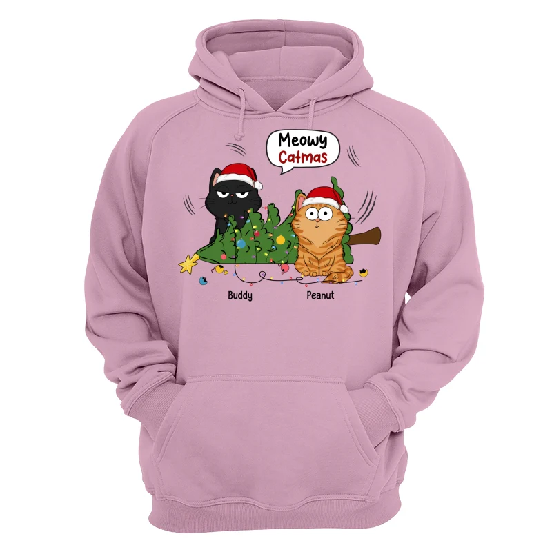 Meowy Catmas Funny Cats Knocked Down Christmas Tree Personalized Shirt - Image 15