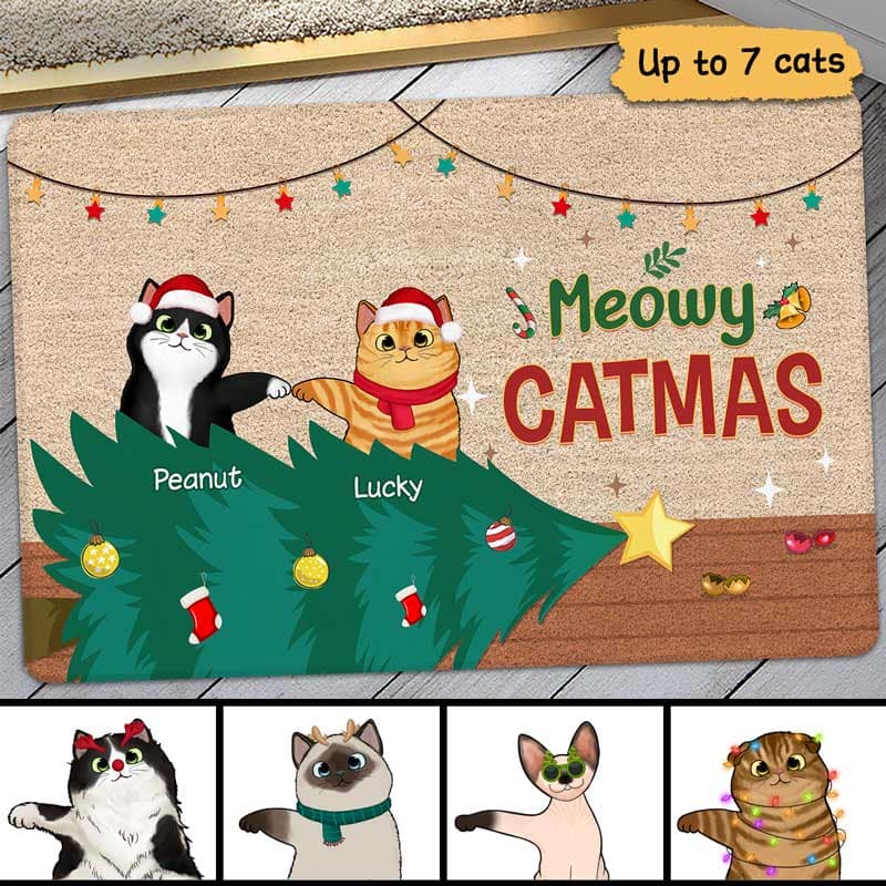 Meowy Catmas Naughty Cat Funny Christmas Personalized Doormat - Image 2