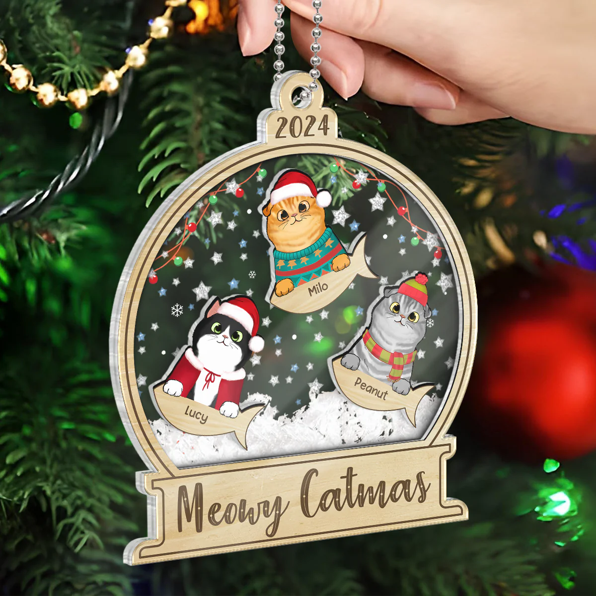 Meowy Catmas Personalized Shaker Ornament, Christmas Gift For Cat Lovers - Image 3