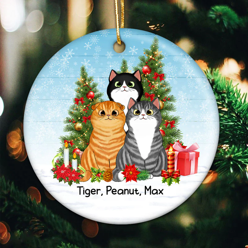 Meowy Christmas Cats Christmas Tree Personalized Circle Ornament - Image 2