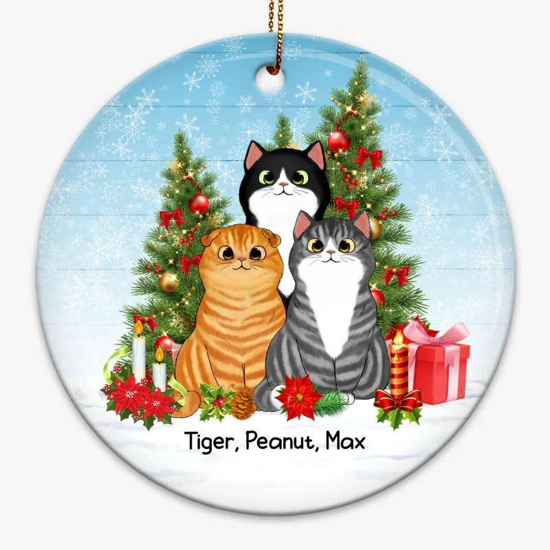 Meowy Christmas Cats Christmas Tree Personalized Circle Ornament - Image 3