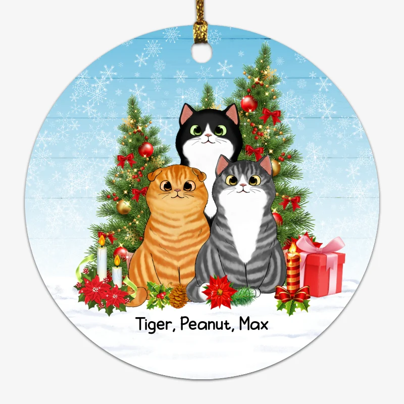 Meowy Christmas Cats Christmas Tree Personalized Circle Ornament - Image 4