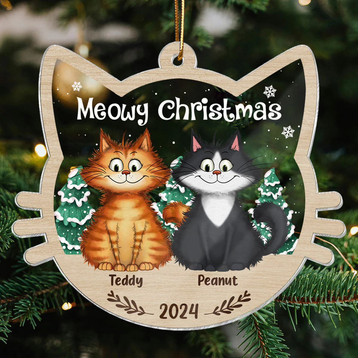 Meowy Christmas Quirky Cats Personalized Cat Face Shaped Acrylic Ornament - Image 5