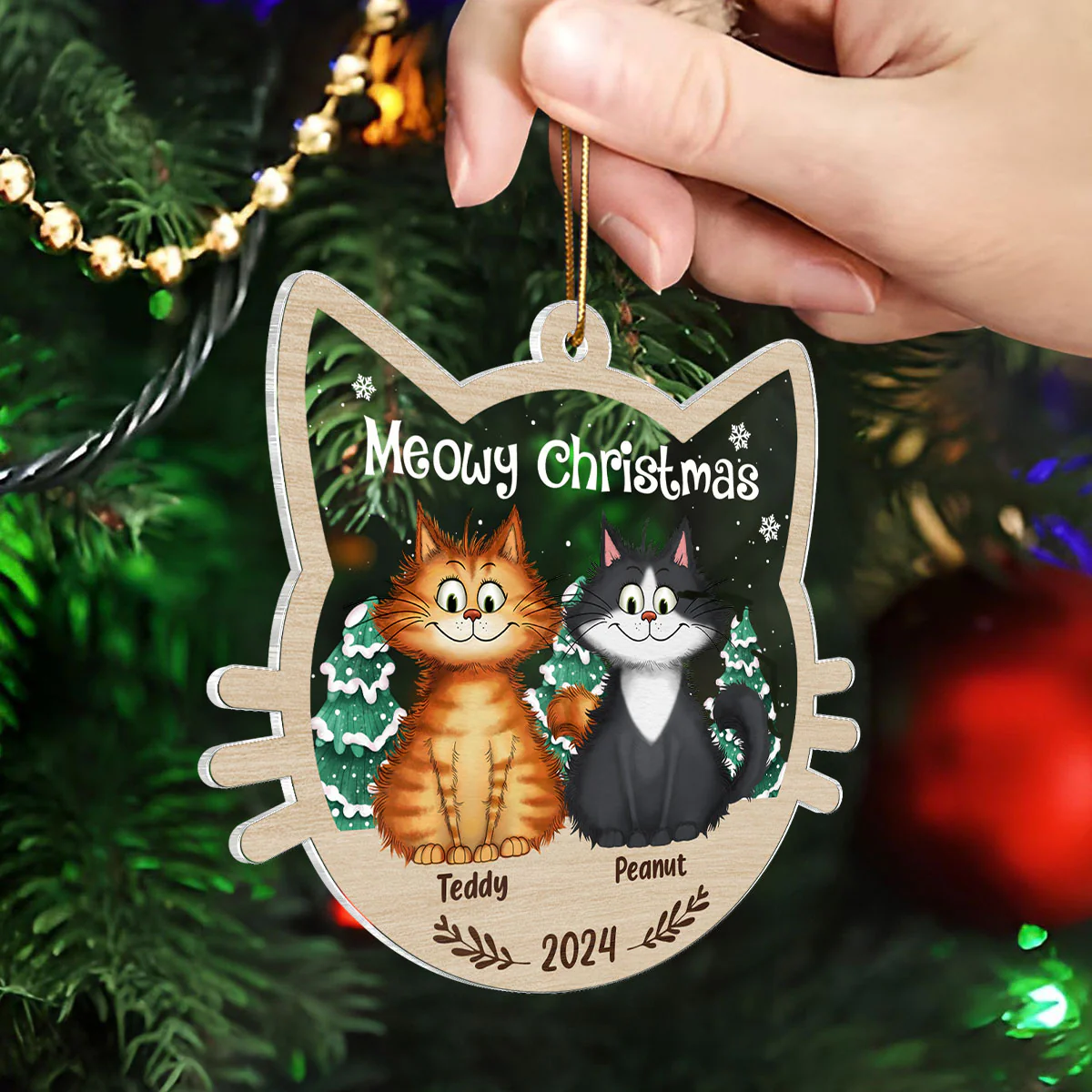 Meowy Christmas Quirky Cats Personalized Cat Face Shaped Acrylic Ornament - Image 6