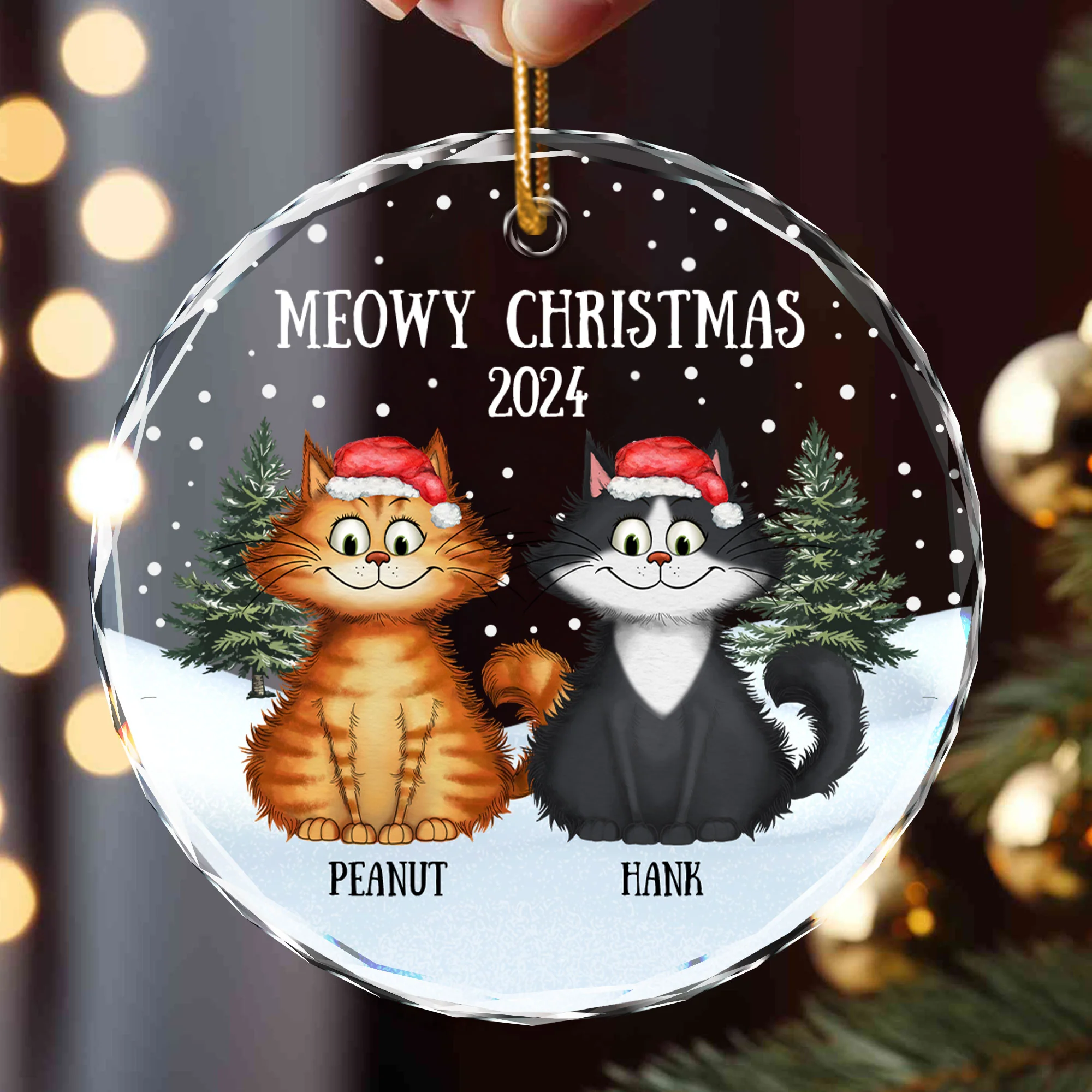 Meowy Christmas Winter Realistic Theme Quirky Cats Personalized Glass Ornament - Image 3