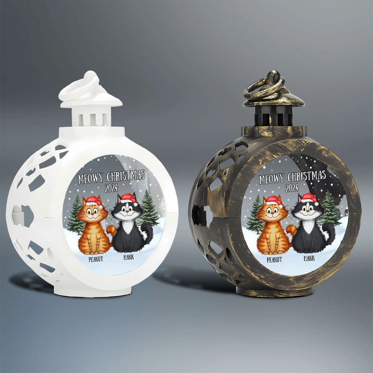 Meowy Christmas Winter Realistic Theme Quirky Cats Personalized Lantern Ornament - Image 3