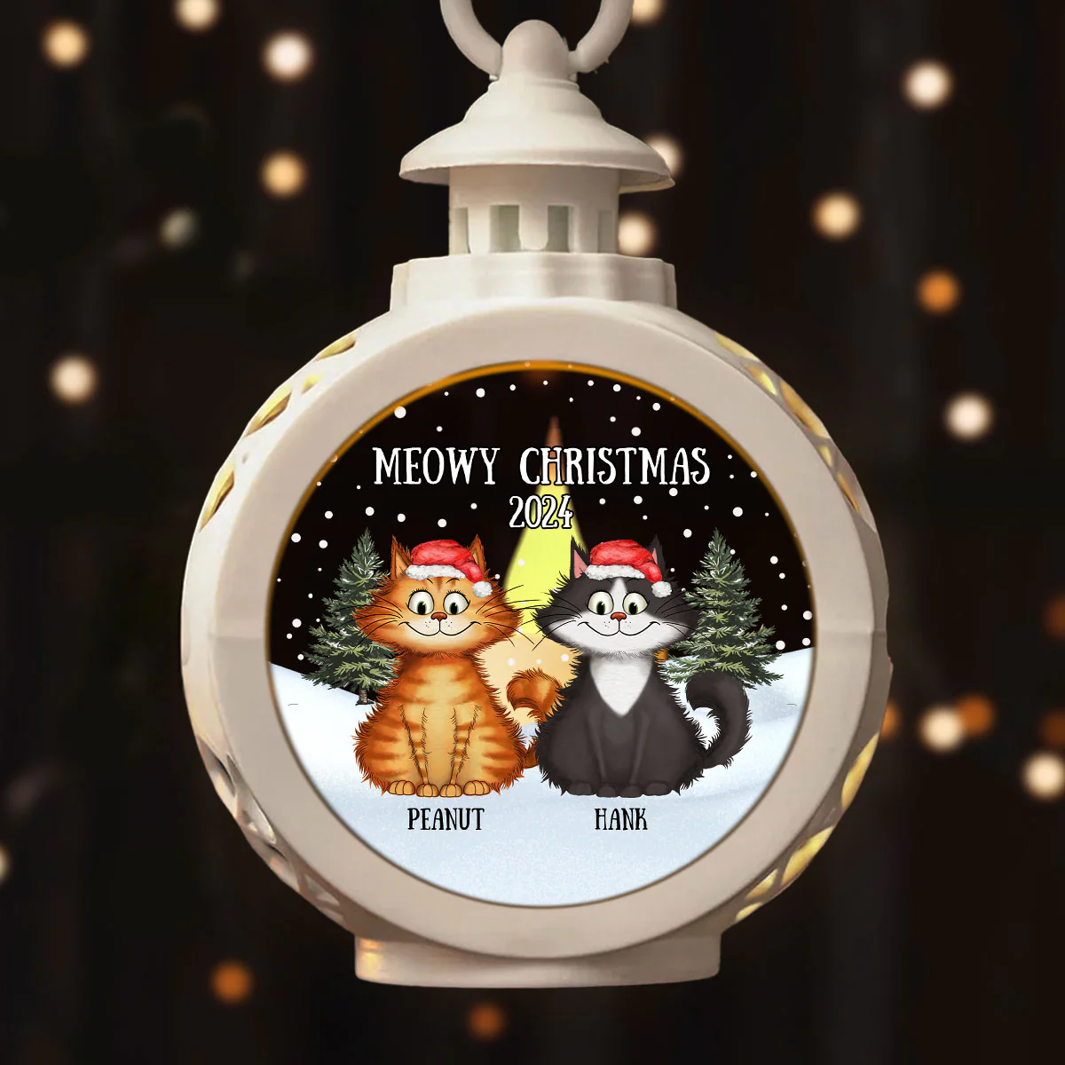Meowy Christmas Winter Realistic Theme Quirky Cats Personalized Lantern Ornament - Image 5
