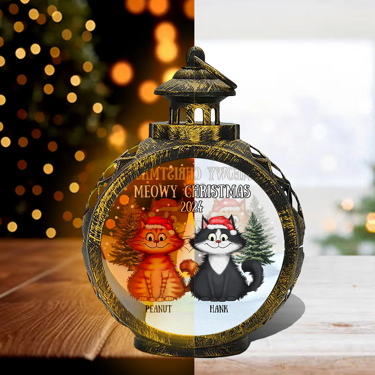 Meowy Christmas Winter Realistic Theme Quirky Cats Personalized Lantern Ornament - Image 7