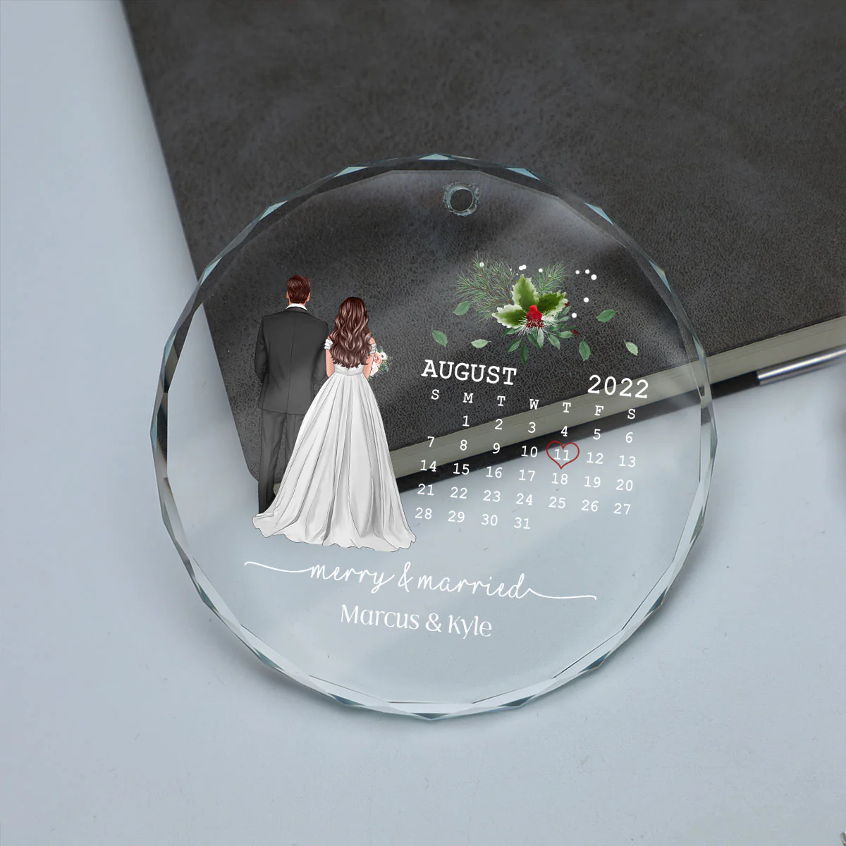 Merry And Married First Christmas Couple Calendar Personalized Christmas Glass Ornament, Anniversary Gift, Newlywed Gift, Wedding Gift - Image 7