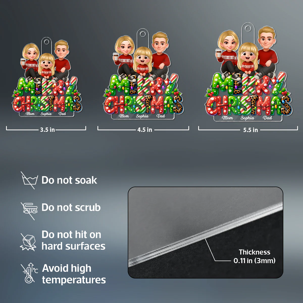 Merry Christmas 2025 Family Sitting on Text Personalized Acrylic Ornament, Christmas Gift for Husband, Wife, Kid - Image 9