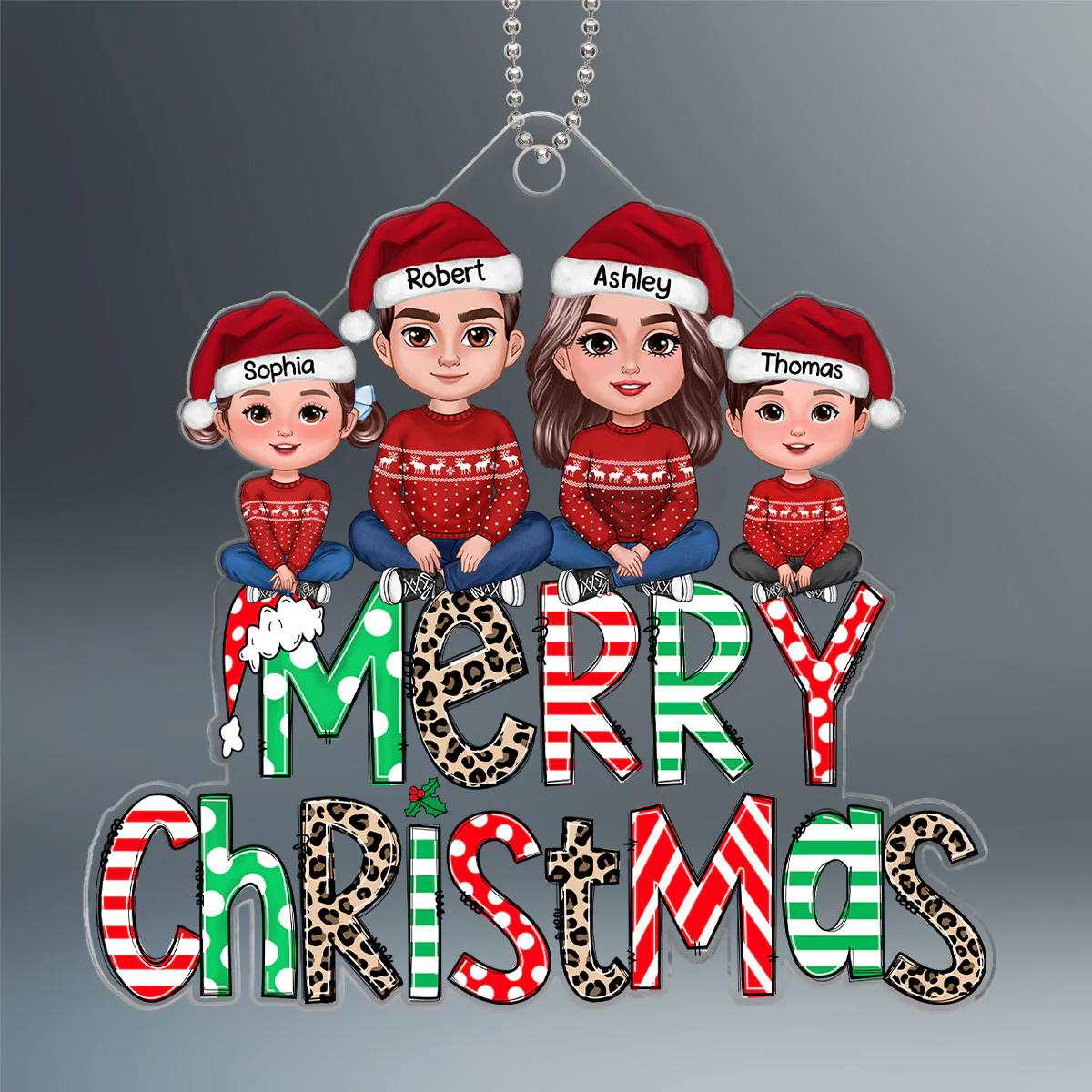 Merry Christmas Family Gift Personalized Acrylic Ornament - Image 2