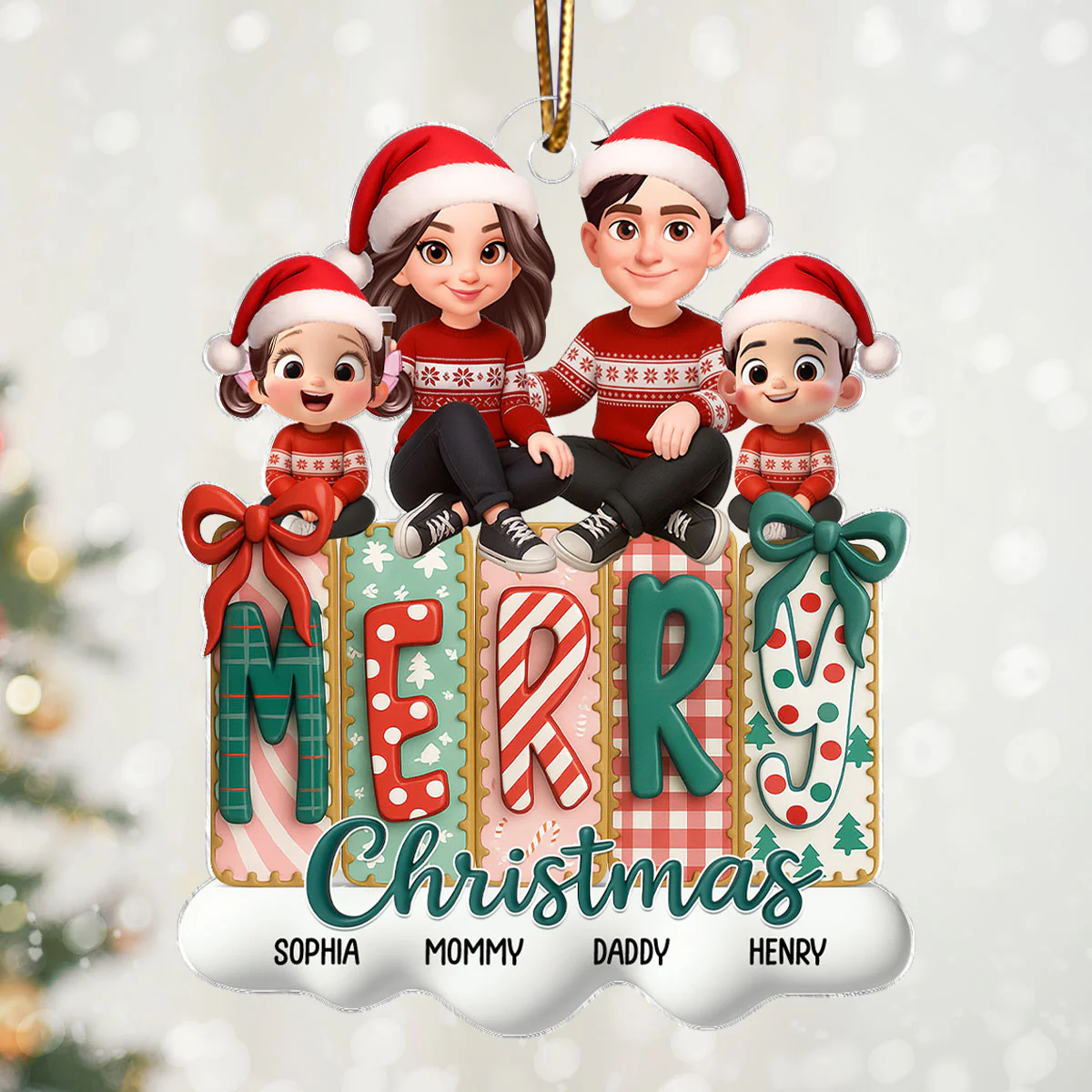 Merry Christmas Family - Personalized Acrylic Ornament - Christmas Gift For Family, for Wife, Husband - Image 6
