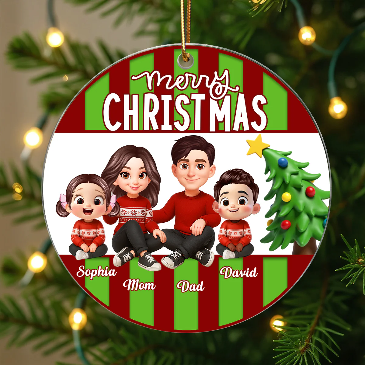 Merry Christmas Family Sitting 2025 Personalized Acrylic Ornament, Christmas Decor for Family