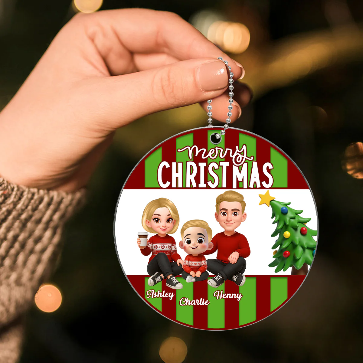 Merry Christmas Family Sitting 2025 Personalized Acrylic Ornament, Christmas Decor for Family - Image 6