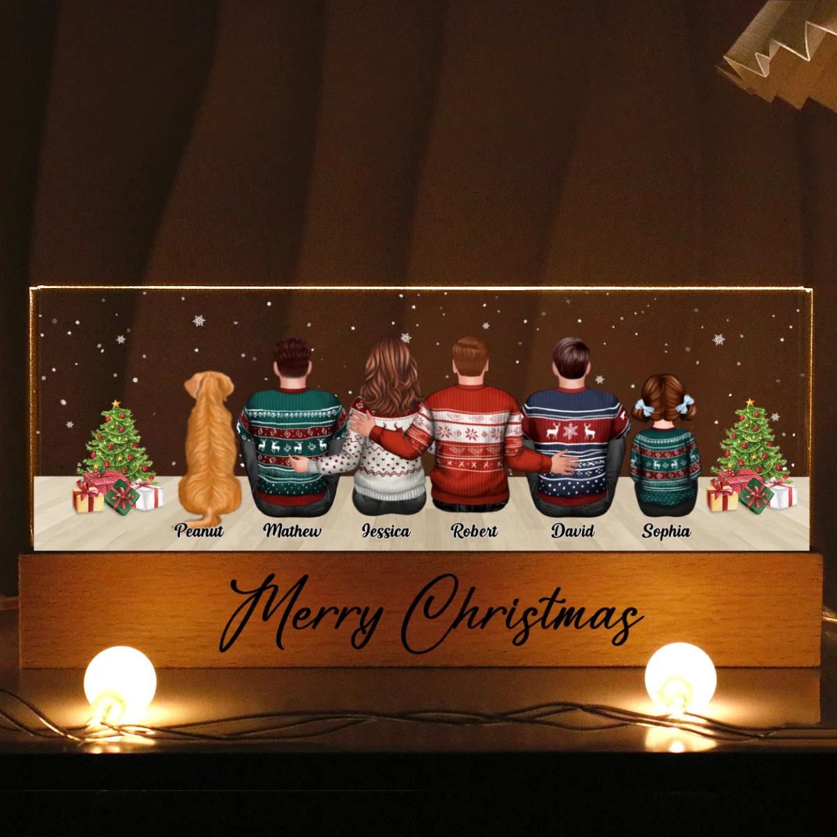Merry Christmas Family Sitting Personalized Acrylic Block LED Night Light, Custom Family with Pets, Holidays Gift for Husband, Wife - Image 10