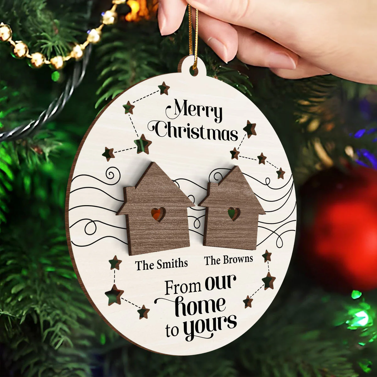 Merry Christmas From Our Home To Yours Personalized 2-Layer Wooden Ornament - Image 3