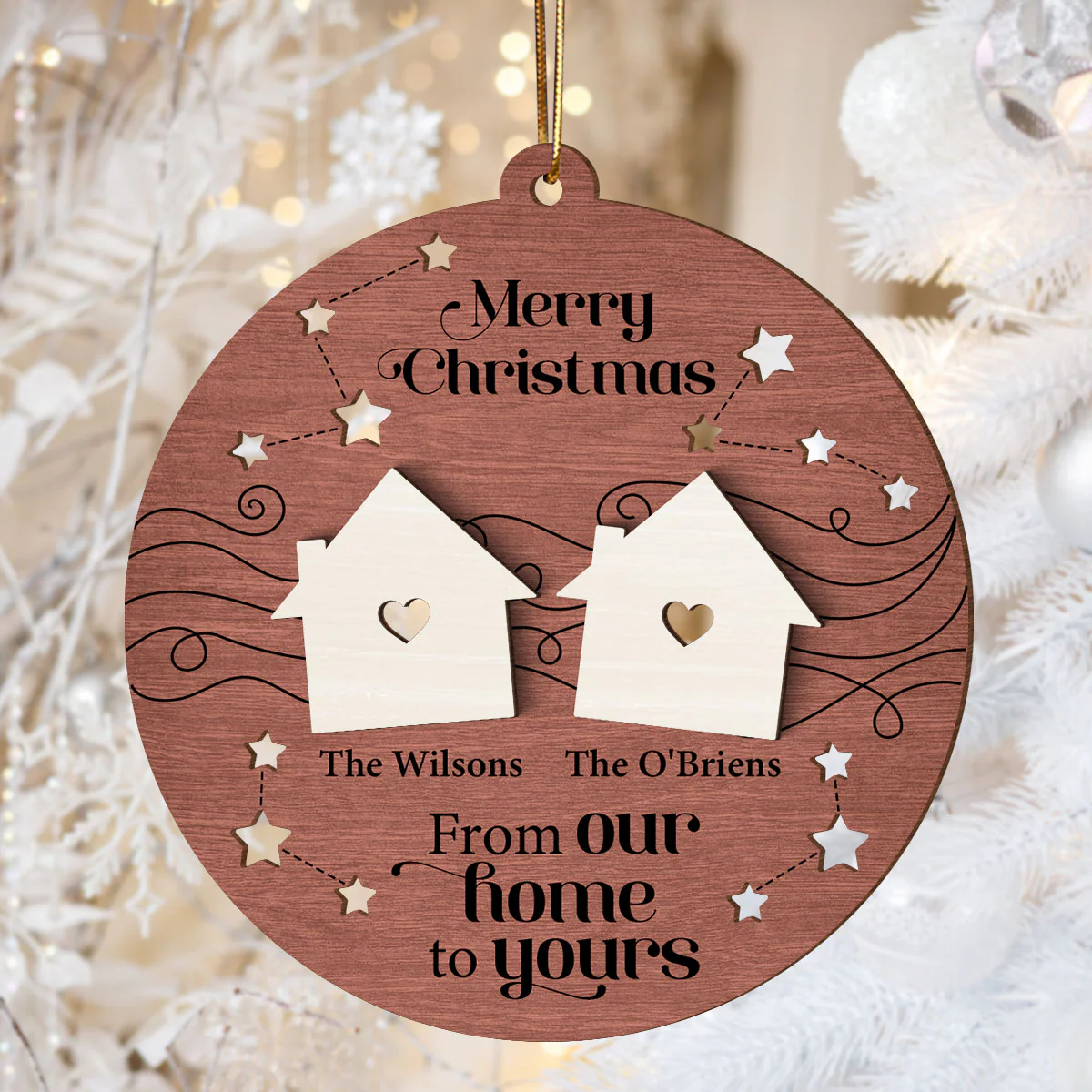 Merry Christmas From Our Home To Yours Personalized 2-Layer Wooden Ornament - Image 4
