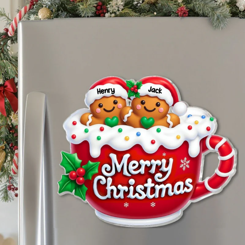 Merry Christmas Gingerbread Family Personalized Acrylic Fridge Magnet - Image 11