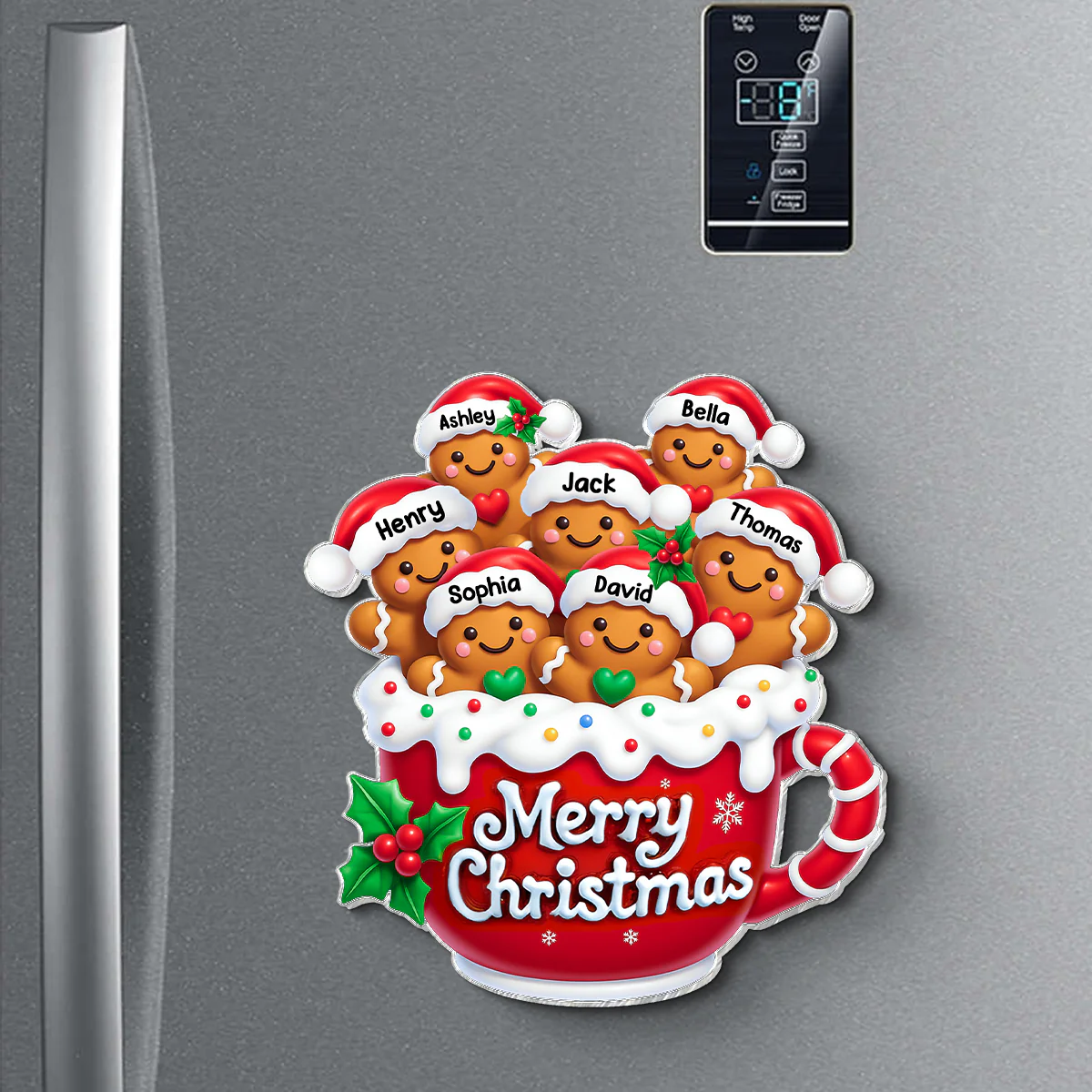Merry Christmas Gingerbread Family Personalized Acrylic Fridge Magnet - Image 8